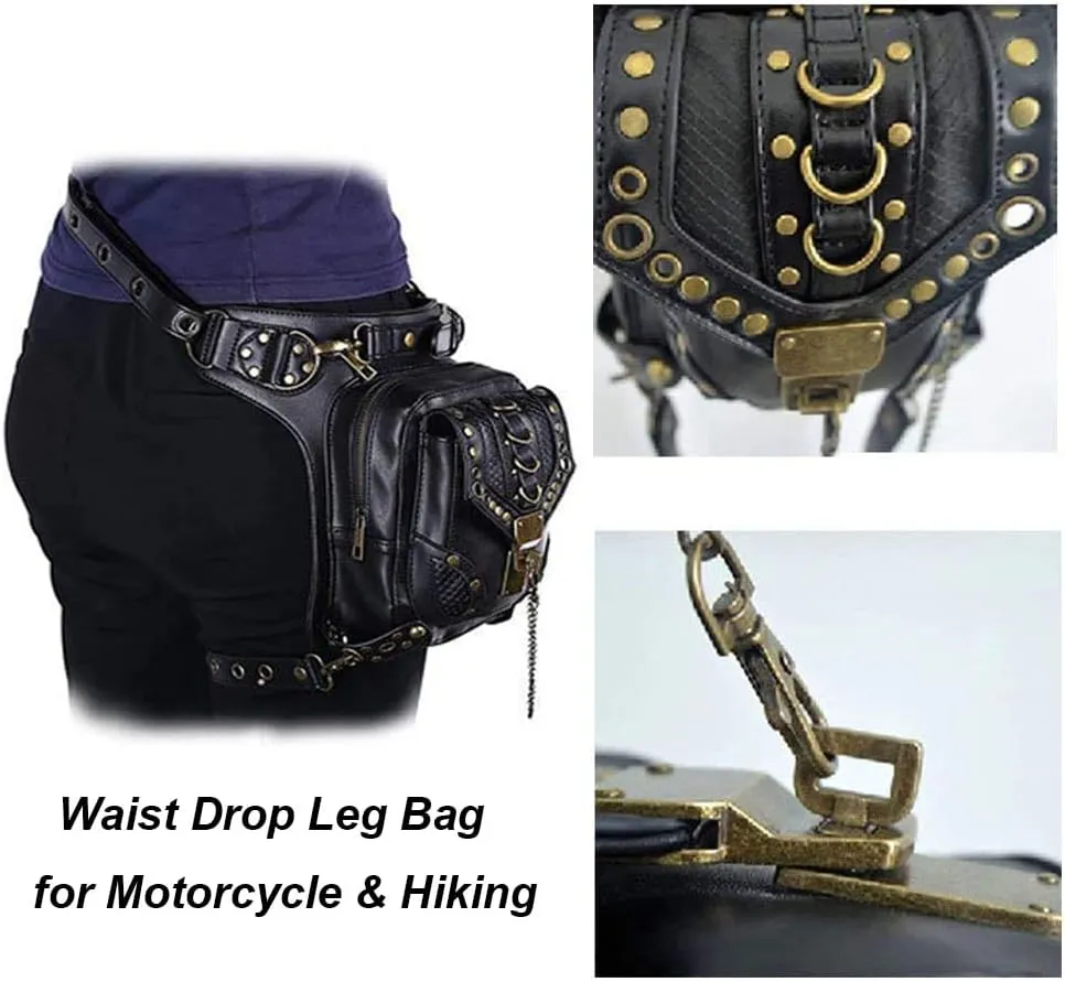 Steampunk Crossbody Shoulder Bag Messenger Gothic Waist Fanny Pack Chain Drop Leg Hip Holster Belt Purse Pouch
