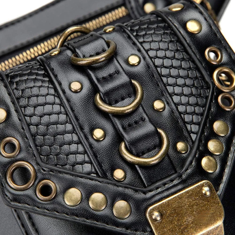 Steampunk Crossbody Shoulder Bag Messenger Gothic Waist Fanny Pack Chain Drop Leg Hip Holster Belt Purse Pouch