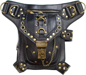 Steampunk Crossbody Shoulder Bag Messenger Gothic Waist Fanny Pack Chain Drop Leg Hip Holster Belt Purse Pouch