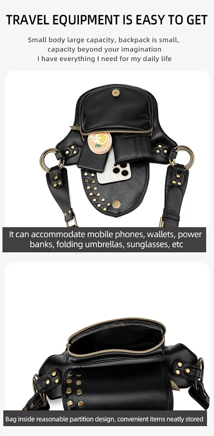 Steampunk Leaf Crossbody Belt Bag for Cosplay and Festival Outfits, PU Leather Waist Pack for Outdoor Travel and Events, Adjustable Fanny Bag for Men and Women, Coffee