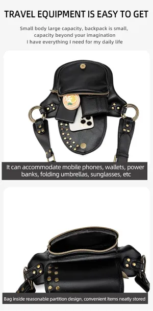 Steampunk Leaf Crossbody Belt Bag for Cosplay and Festival Outfits, PU Leather Waist Pack for Outdoor Travel and Events, Adjustable Fanny Bag for Men and Women, Coffee