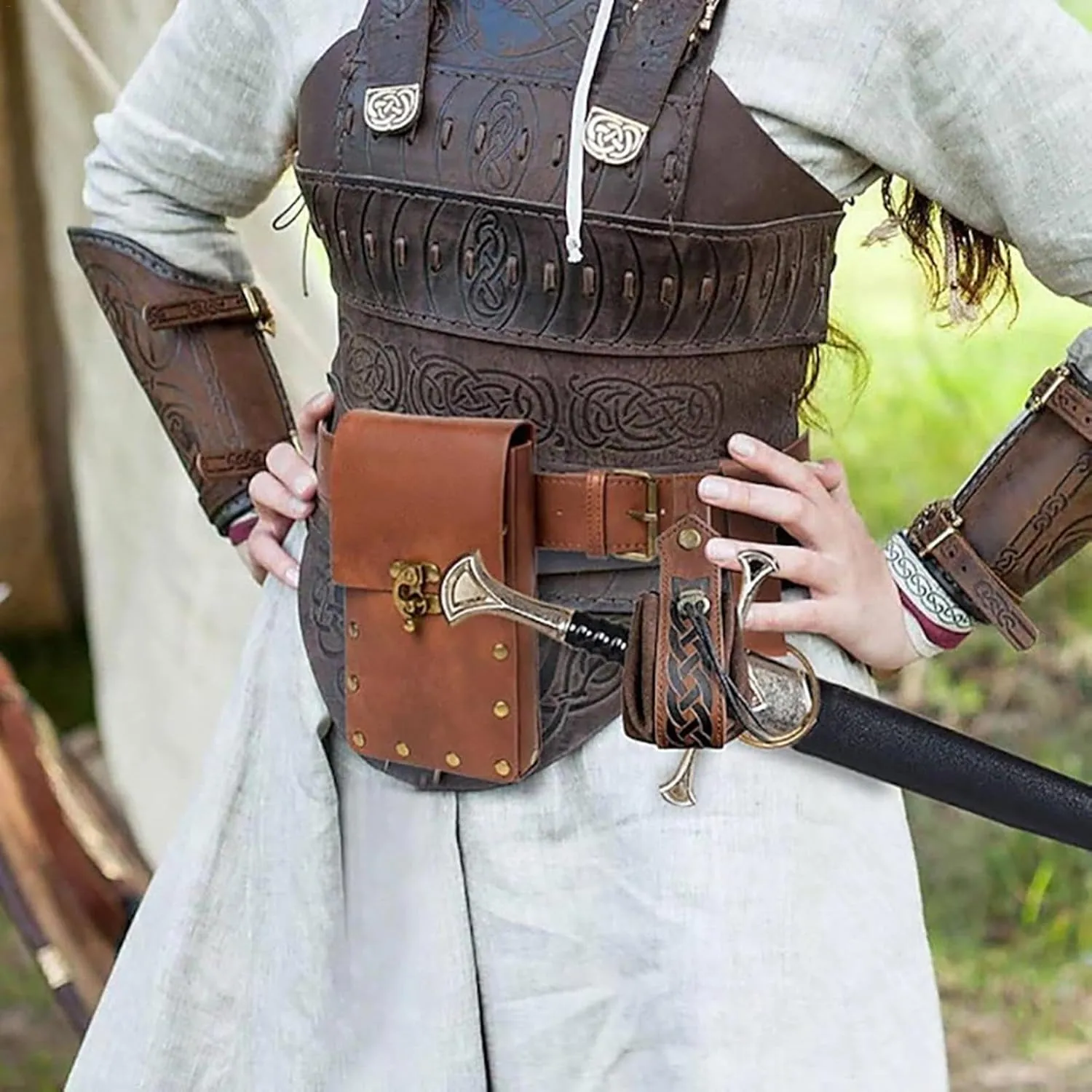 Steampunk Waist Bag - Retro Leather Belt Bag, Vintage Chain Leg Bag | Medieval Renaissance Cosplay Accessory, Durables PU Leather Purse, Spacious Design Perfect for Events Wear Resistant Steampunk Bag