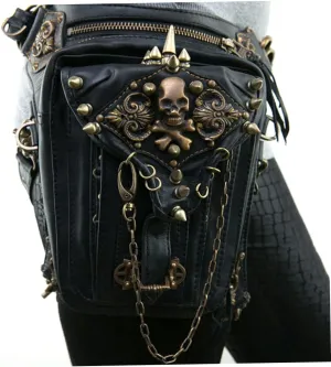 Steampunk Waist Pack, Faux Leather Motorcycle Leg Purse, Gothic Retro Shoulder Bag, Crossbody Bag for Women Men