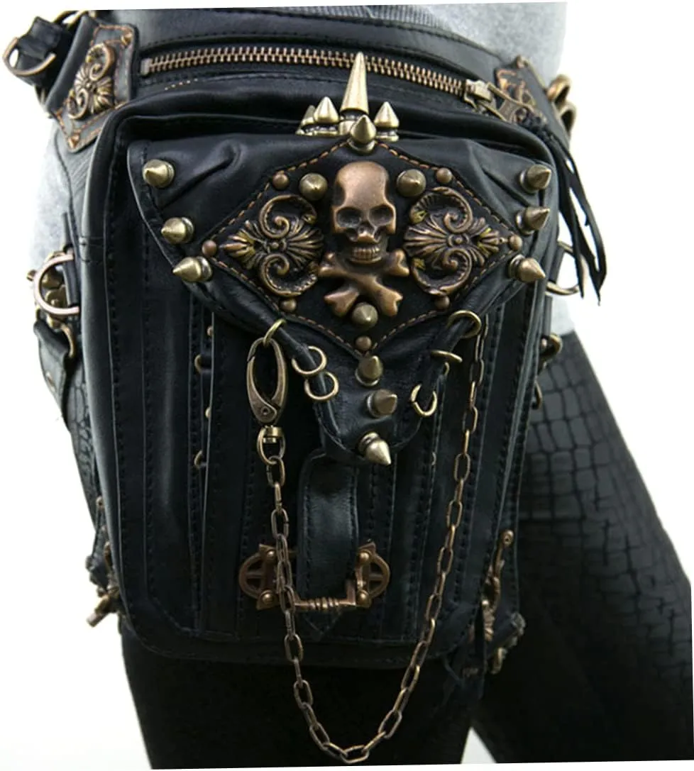 Steampunk Waist Pack, Faux Leather Motorcycle Leg Purse, Gothic Retro Shoulder Bag, Crossbody Bag for Women Men