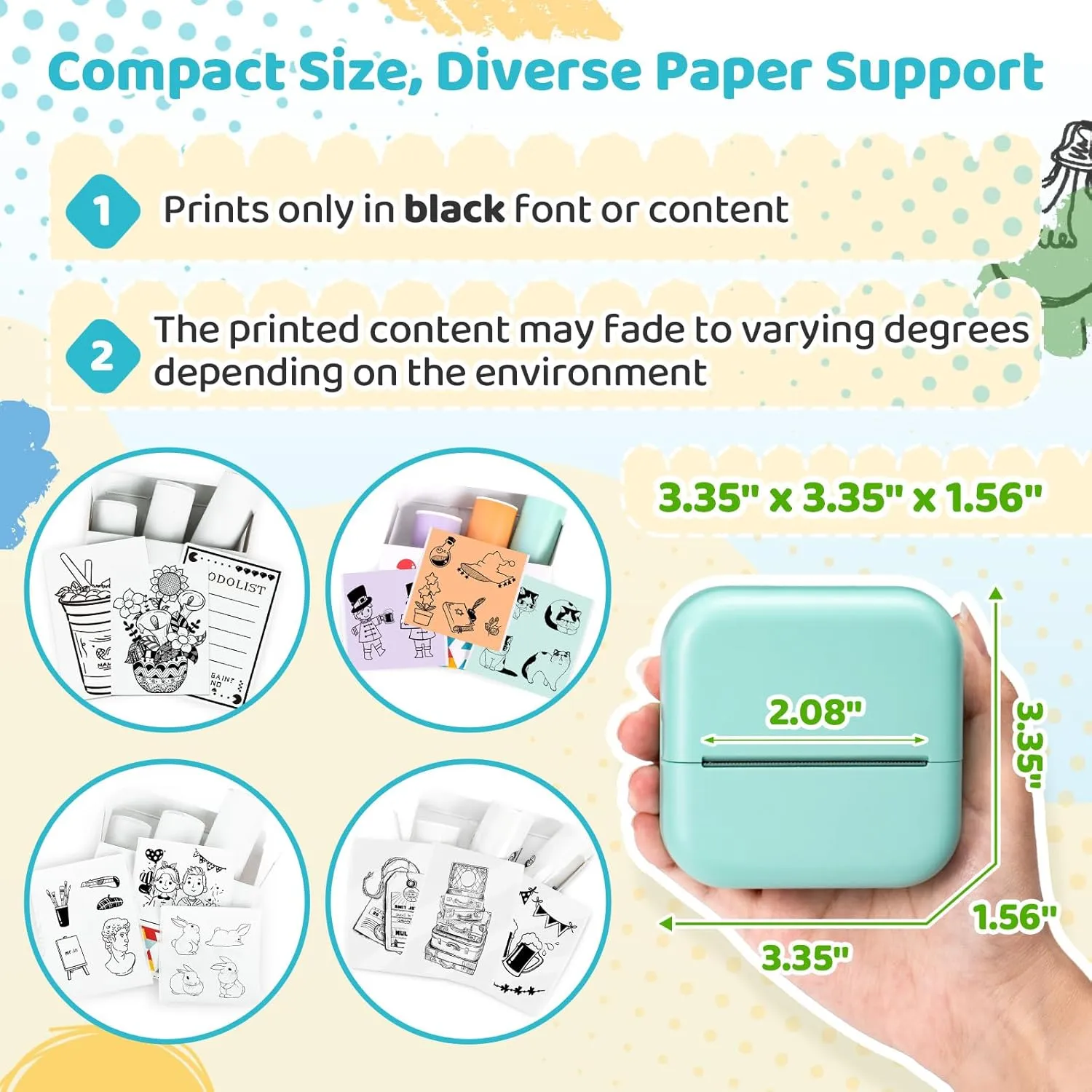 Sticker Printer M02X, Print Pod with 3 Colors Paper, Mini Printer Sticker for Phone, Inkless Maker Machine for Learning, Note, Photos, Journal