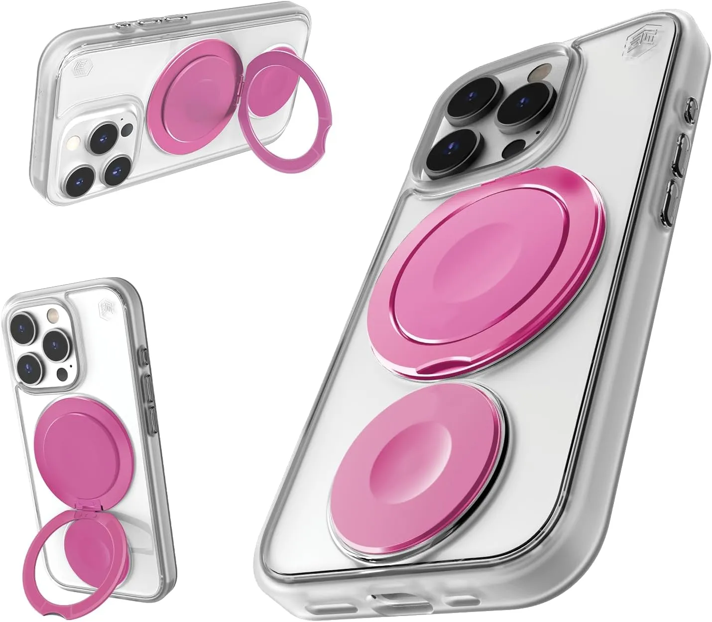 STM Roll Spin MagSafe® Case for iPhone 16 Pro Max - Designed to Calm Your Mind- Fidget Spinning Disc- Impact Absorbing TPU for Enhanced Drop Protection - 360° Kickstand - Clear/Pink