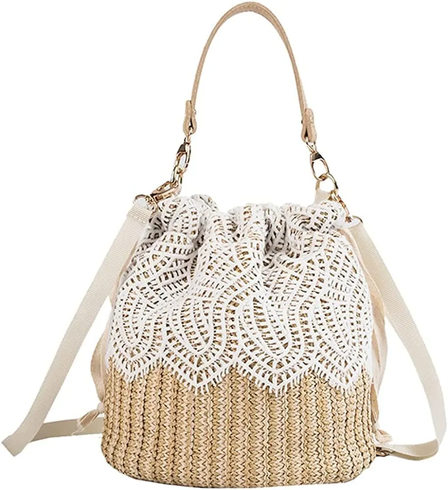 Straw Beach Bag for Women Summer Woven Tote Bag Shoulder Handbags,Crossbody Bag for Women, Beige