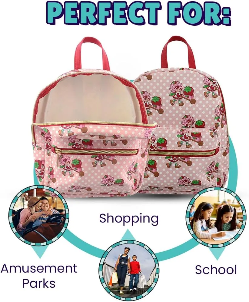 Strawberry Shortcake Mini PU Leather Backpack Purse with Adjustable Straps 10 In (Pink, One Size)