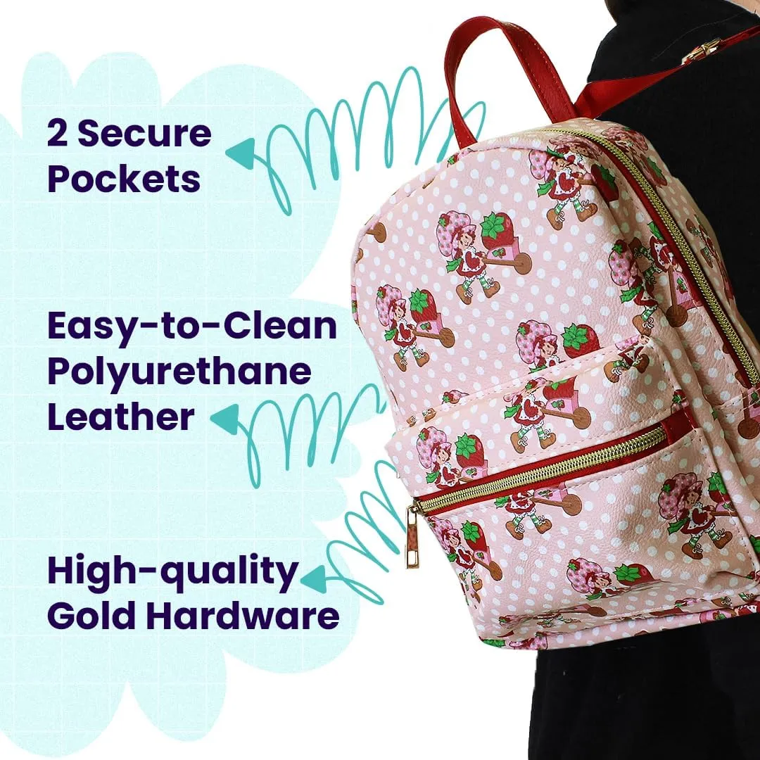 Strawberry Shortcake Mini PU Leather Backpack Purse with Adjustable Straps 10 In (Pink, One Size)