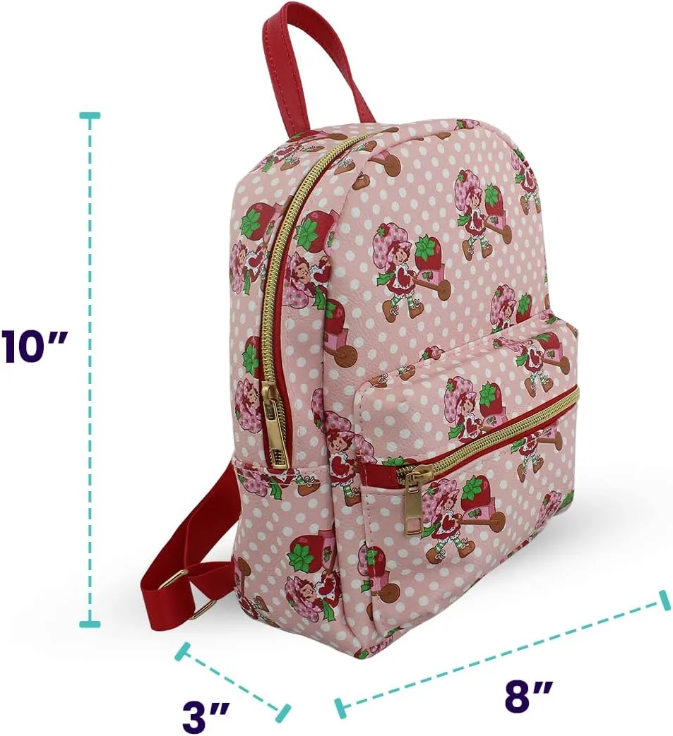 Strawberry Shortcake Mini PU Leather Backpack Purse with Adjustable Straps 10 In (Pink, One Size)