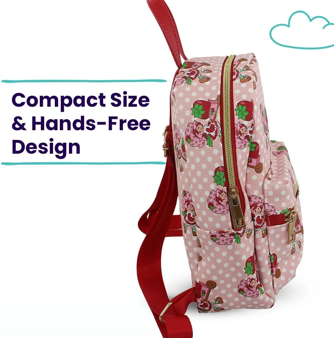 Strawberry Shortcake Mini PU Leather Backpack Purse with Adjustable Straps 10 In (Pink, One Size)