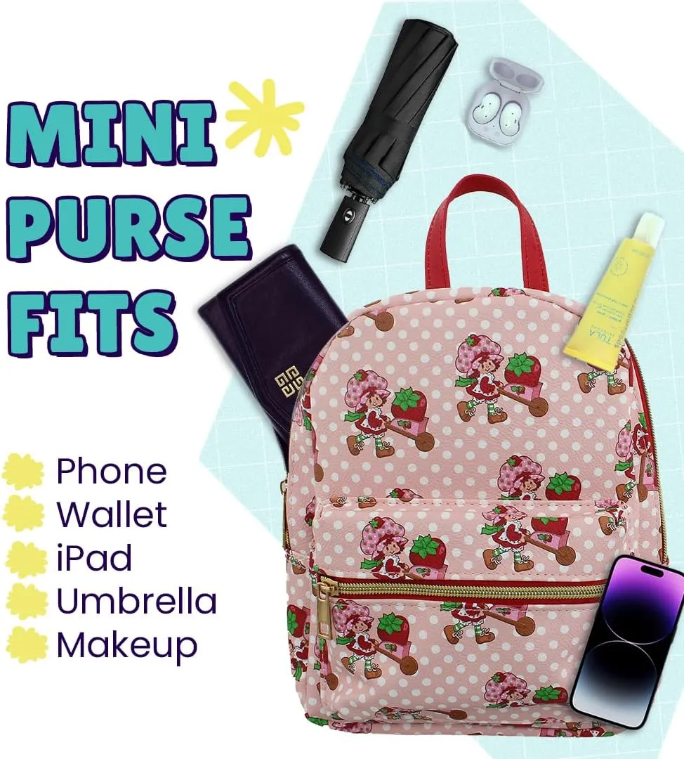 Strawberry Shortcake Mini PU Leather Backpack Purse with Adjustable Straps 10 In (Pink, One Size)