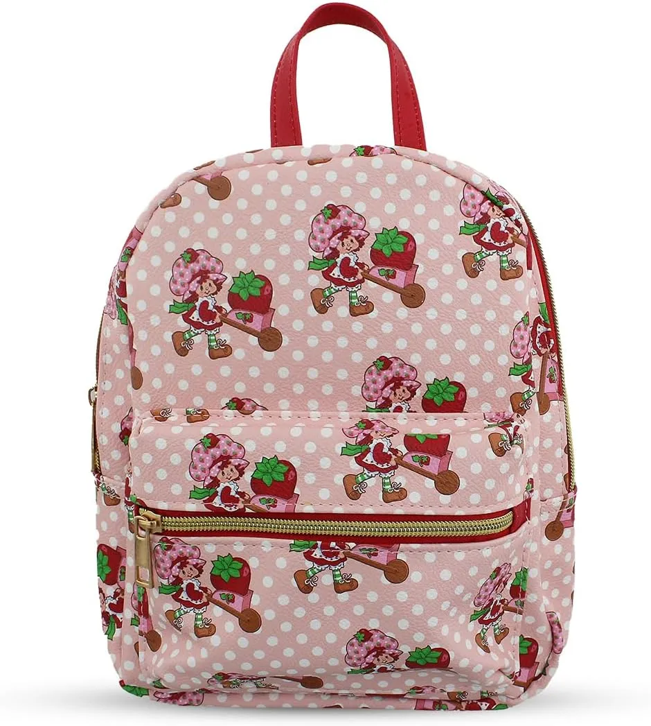 Strawberry Shortcake Mini PU Leather Backpack Purse with Adjustable Straps 10 In (Pink, One Size)