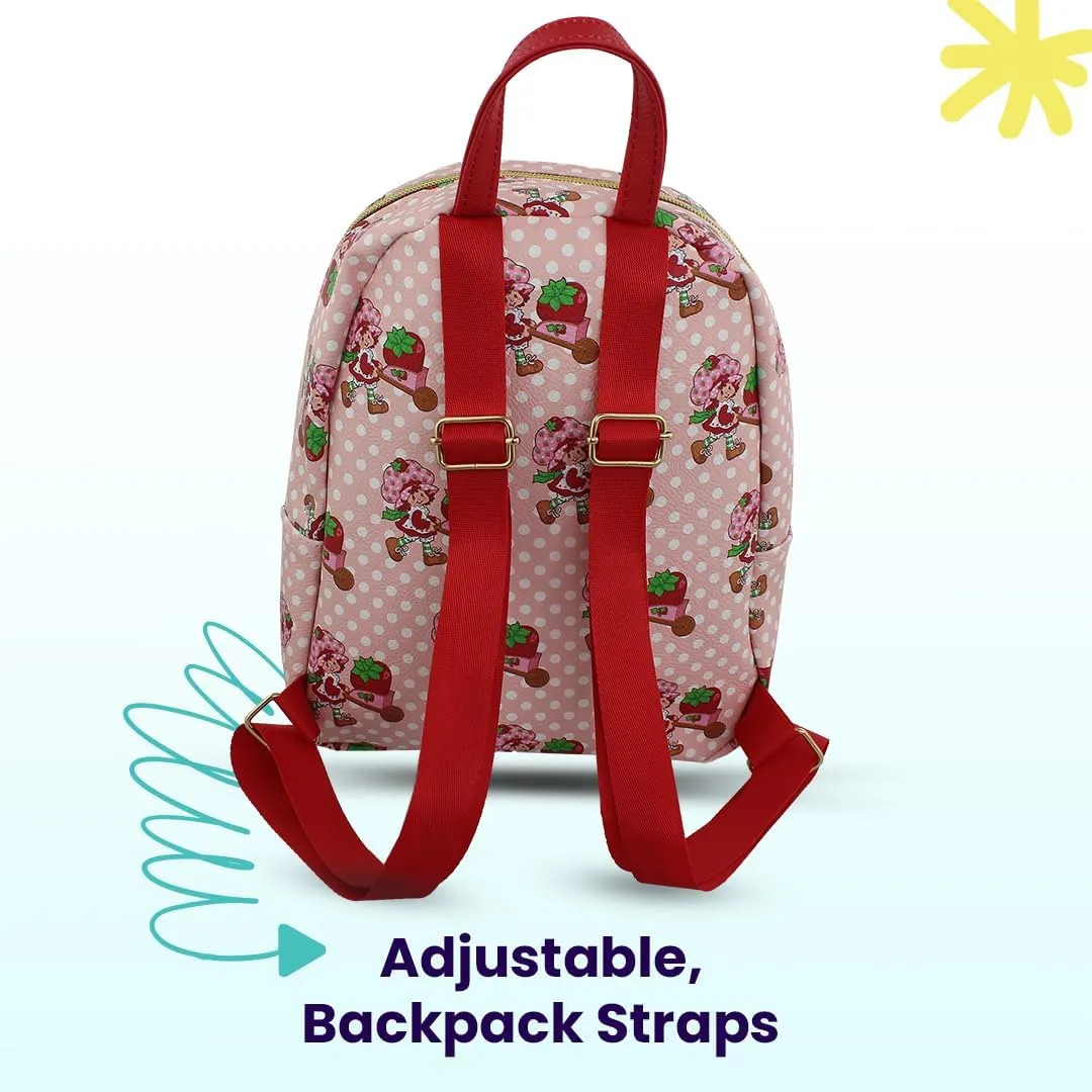 Strawberry Shortcake Mini PU Leather Backpack Purse with Adjustable Straps 10 In (Pink, One Size)