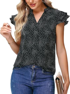 Sucolan Women's Summer Tops Dressy Casual Notch V Neck Ruffle Short Sleeve Flowy Shirts Cute Blouses Tops
