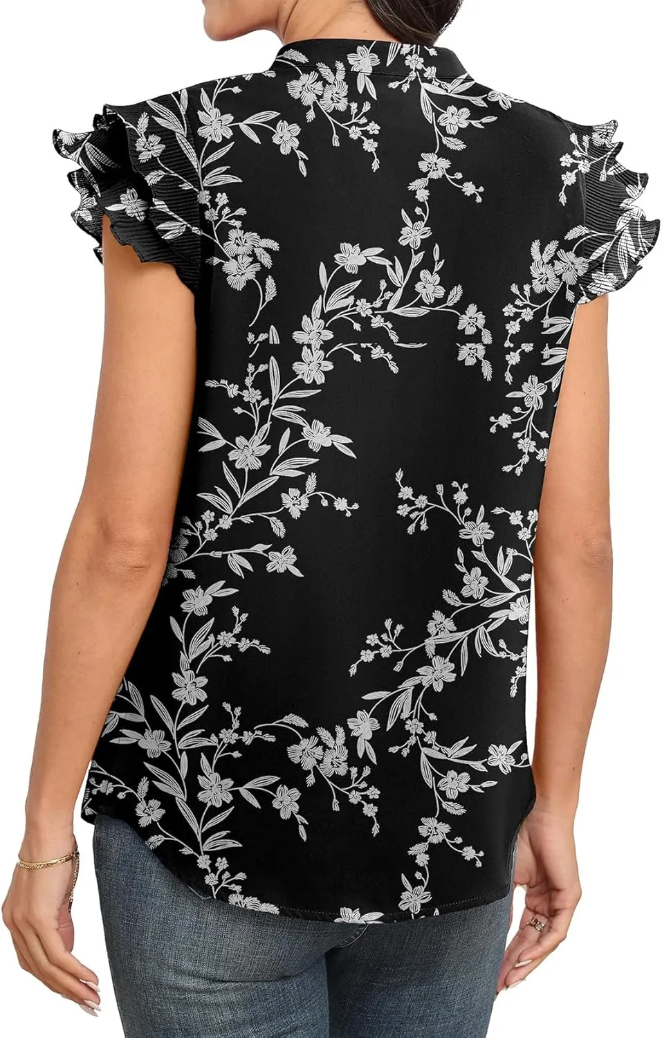 Sucolan Women's Summer Tops Dressy Casual Notch V Neck Ruffle Short Sleeve Flowy Shirts Cute Blouses Tops