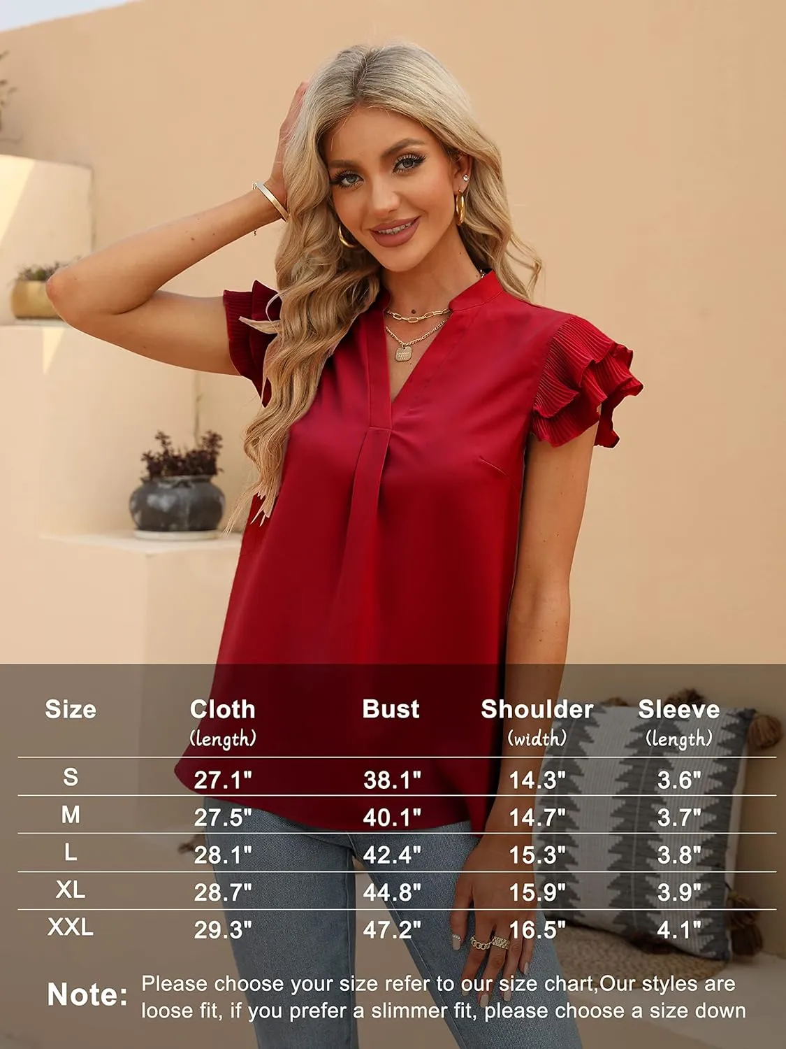 Sucolan Women's Summer Tops Dressy Casual Notch V Neck Ruffle Short Sleeve Flowy Shirts Cute Blouses Tops