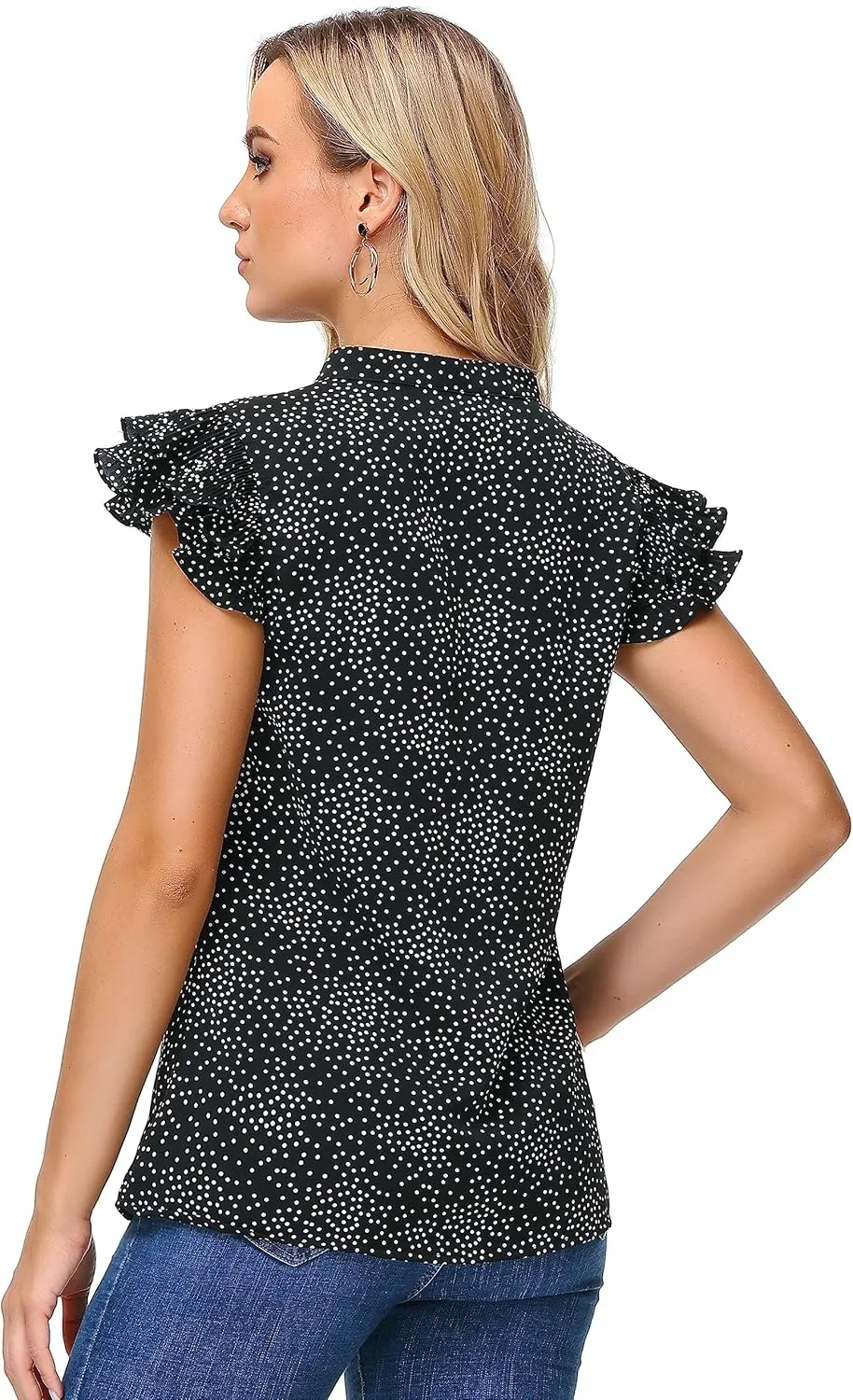 Sucolan Women's Summer Tops Dressy Casual Notch V Neck Ruffle Short Sleeve Flowy Shirts Cute Blouses Tops