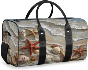 Summer Ocean Beach Seashell Starfish Travel Duffle Bag, Sports Gym Bags for Women Men, Carry On Weekender Overnight Workout Airplane Trips Bag
