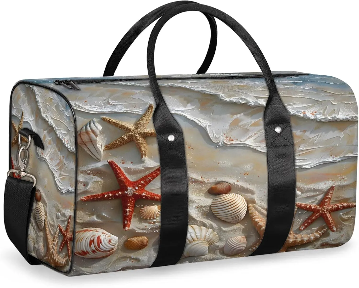 Summer Ocean Beach Seashell Starfish Travel Duffle Bag, Sports Gym Bags for Women Men, Carry On Weekender Overnight Workout Airplane Trips Bag