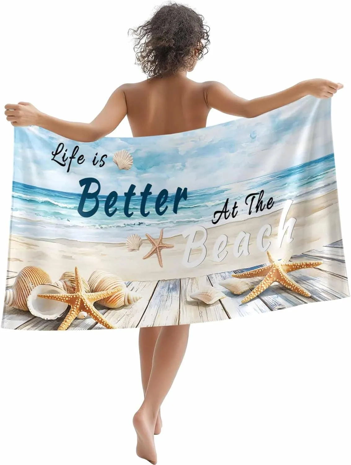 Summer Ocean Beach Towel 30" x 60" Starfish Shell Blue Sky Quick Dry Sand Free Pool Towels Soft & Absorbent Compact Towels Beach Accessories for Travel Bathroom Swimming Pool