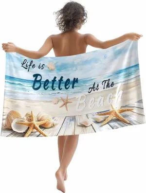 Summer Ocean Beach Towel 30" x 60" Starfish Shell Blue Sky Quick Dry Sand Free Pool Towels Soft & Absorbent Compact Towels Beach Accessories for Travel Bathroom Swimming Pool