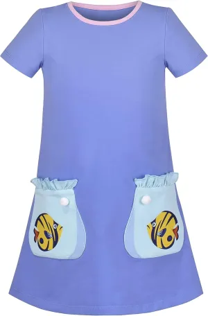 Sunny Fashion Girls Dress T-Shirt Cotton Bird Embroidered Short Sleeve Size 2-6