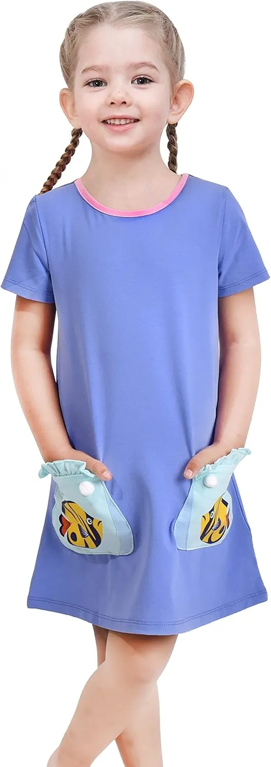 Sunny Fashion Girls Dress T-Shirt Cotton Bird Embroidered Short Sleeve Size 2-6
