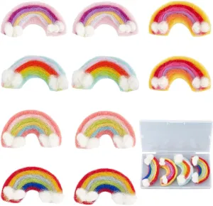 SUNNYCLUE 1 Box 10Pcs 5 Colors Rainbow Felt Wool Craft Felting Bulk Colorful Rainbows Cloud Shaped Pompom Bag Ornaments Mini Felts for School Classroom Home Handmade DIY Hanging Decoration Crafts Gift
