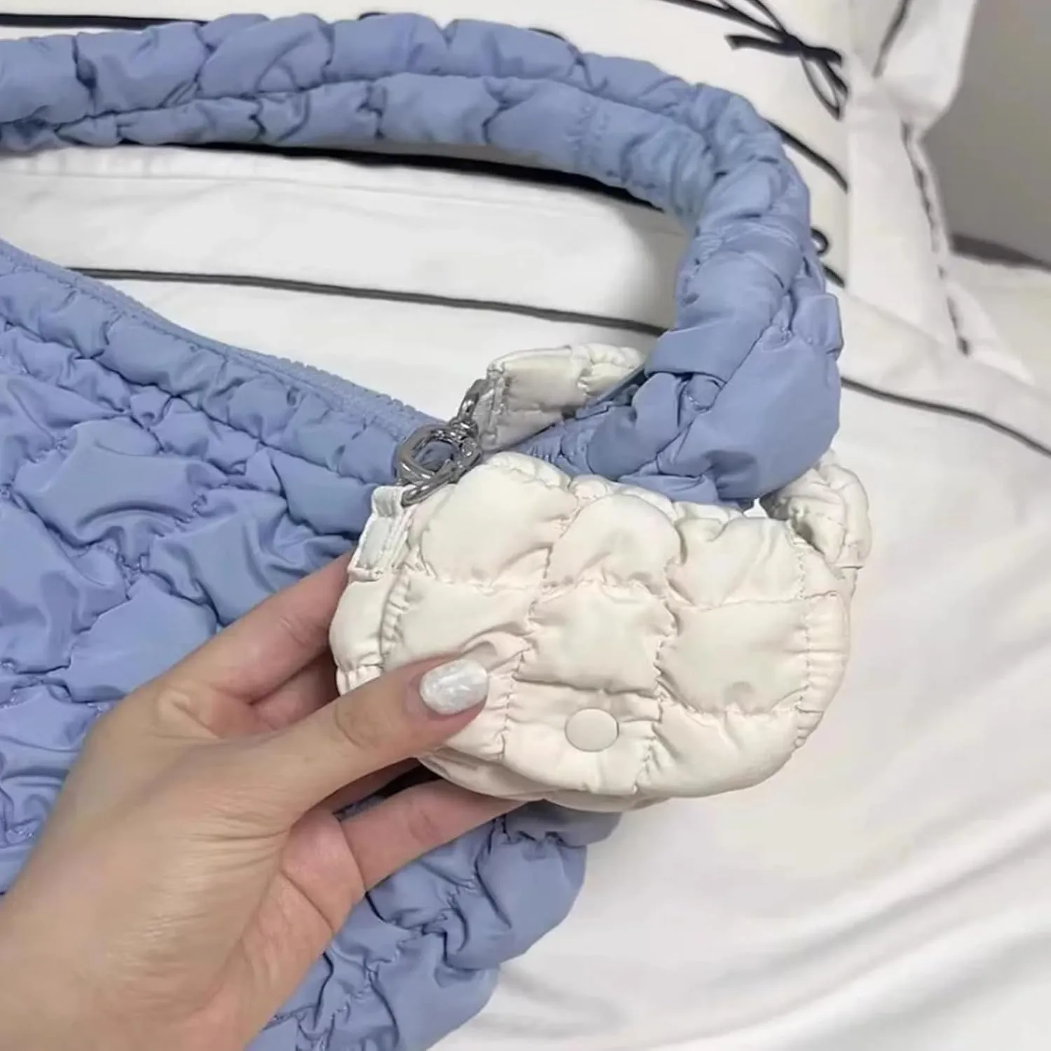 Super Mini Quilted Bag Puffer Wristlet Clutch Purse Nylon Padded Women's Handbags Evening Bag Charm Lipstick bag