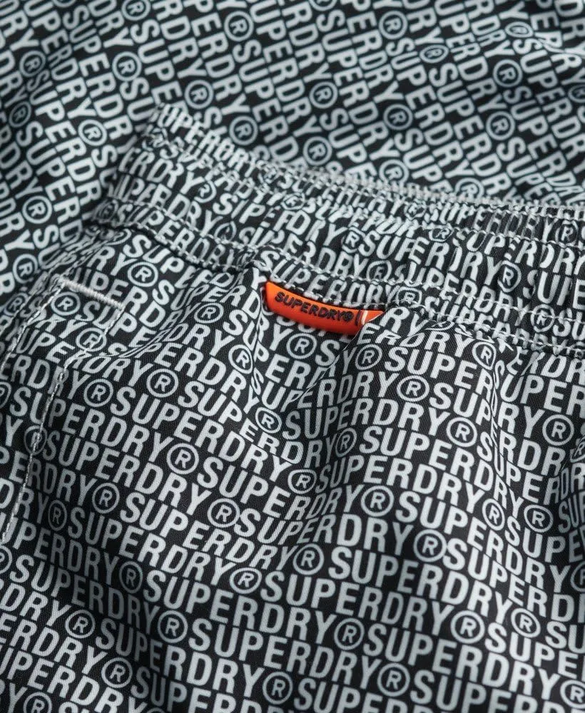 Superdry Men's AOP 16 Swim Shorts, Black/White