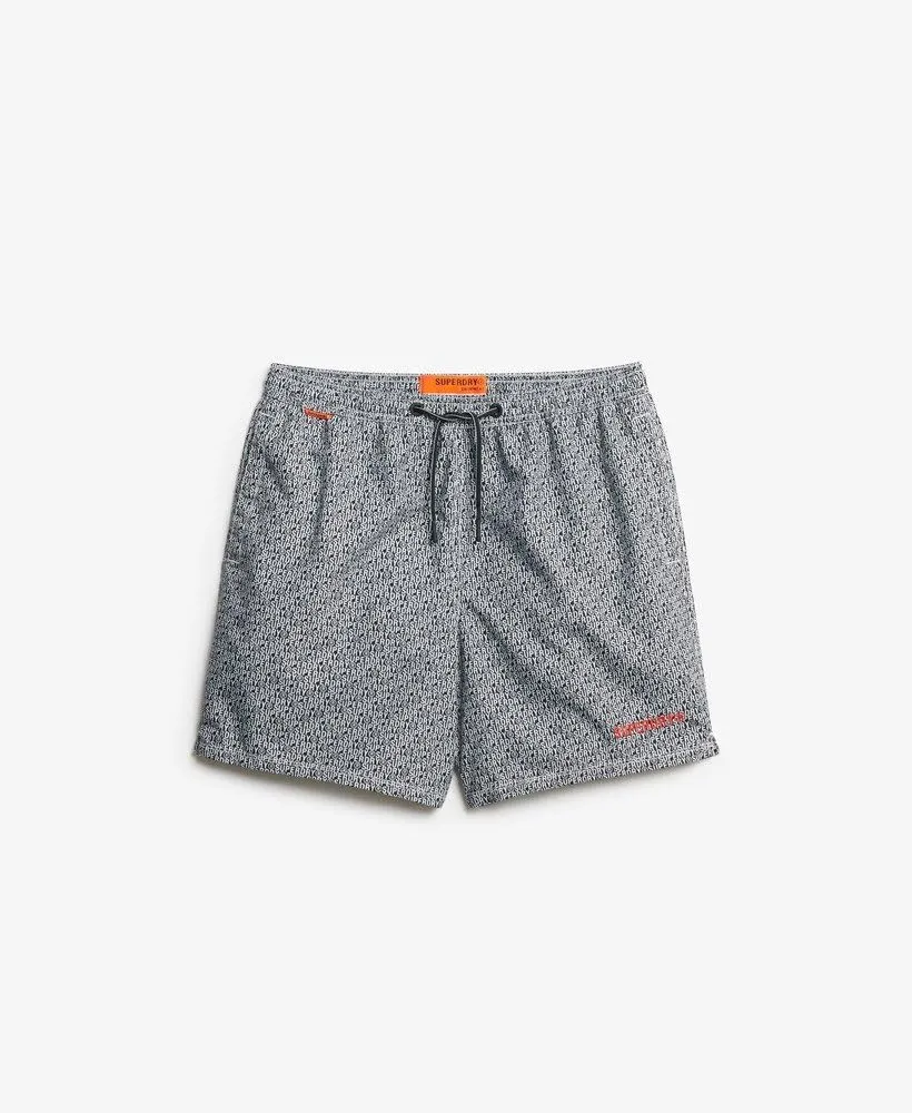 Superdry Men's AOP 16 Swim Shorts, Black/White