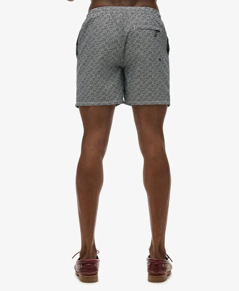 Superdry Men's AOP 16 Swim Shorts, Black/White