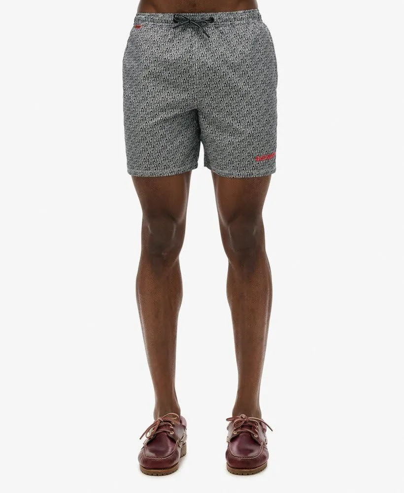 Superdry Men's AOP 16 Swim Shorts, Black/White