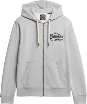 Superdry Men's Vintage Logo Embroidered Zip Hoodie, Mid Grey Marl