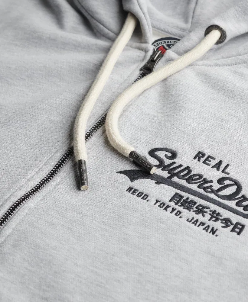 Superdry Men's Vintage Logo Embroidered Zip Hoodie, Mid Grey Marl