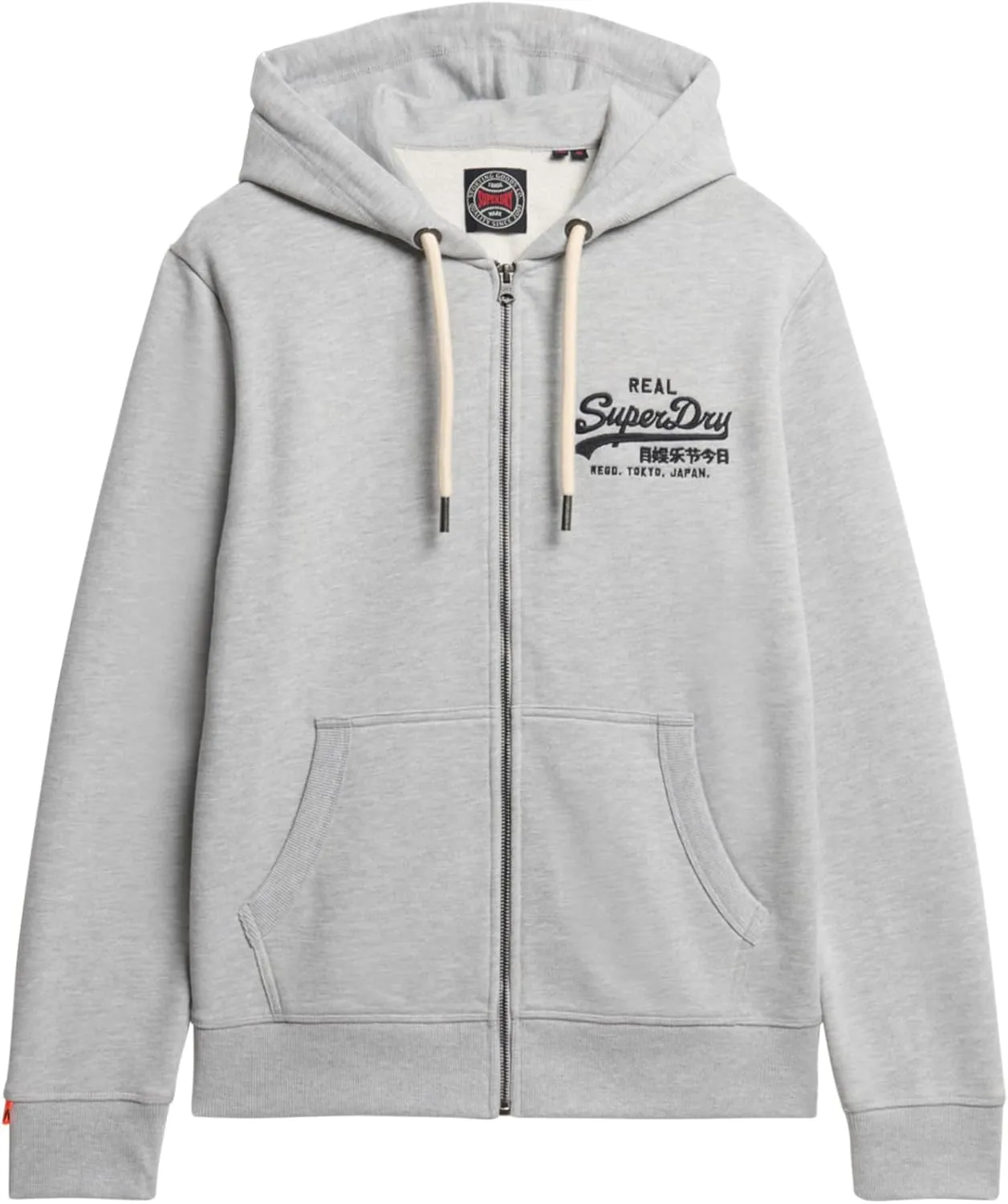 Superdry Men's Vintage Logo Embroidered Zip Hoodie, Mid Grey Marl