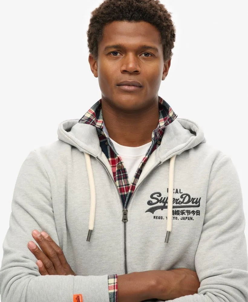 Superdry Men's Vintage Logo Embroidered Zip Hoodie, Mid Grey Marl