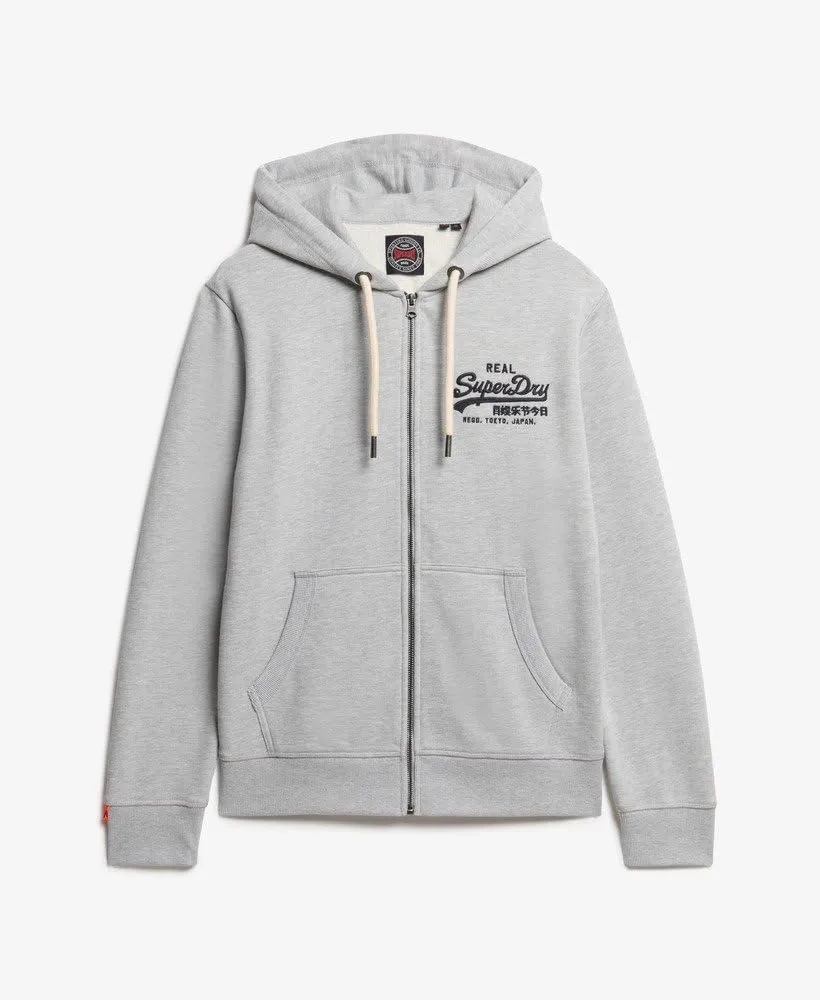 Superdry Men's Vintage Logo Embroidered Zip Hoodie, Mid Grey Marl