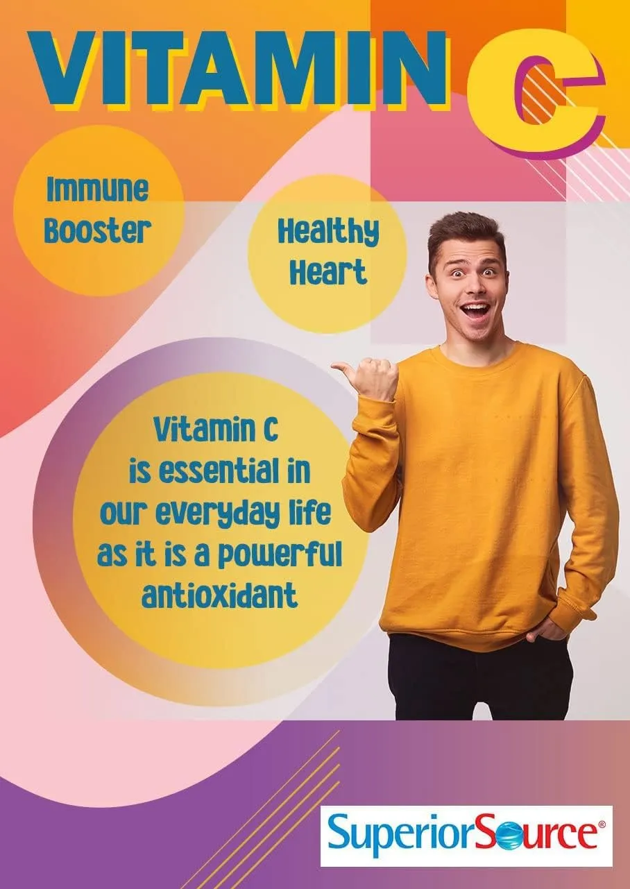 Superior Source Vitamin C 500 mg ?Sour? Cherry Melts - Daily Vitamin Supplement Supports Immune Health - Vitamin C Formula Aids Cell Health - 90 Sublingual Dissolving Tablets