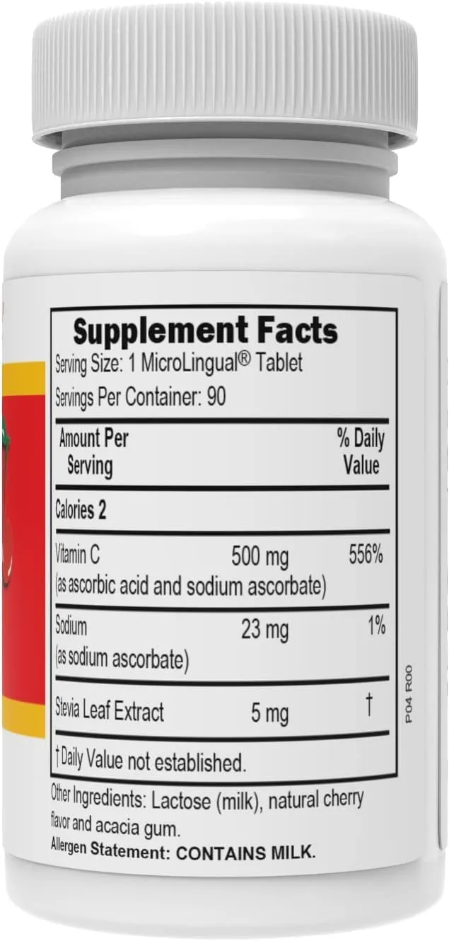 Superior Source Vitamin C 500 mg ?Sour? Cherry Melts - Daily Vitamin Supplement Supports Immune Health - Vitamin C Formula Aids Cell Health - 90 Sublingual Dissolving Tablets