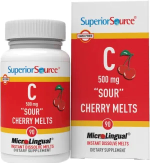 Superior Source Vitamin C 500 mg ?Sour? Cherry Melts - Daily Vitamin Supplement Supports Immune Health - Vitamin C Formula Aids Cell Health - 90 Sublingual Dissolving Tablets