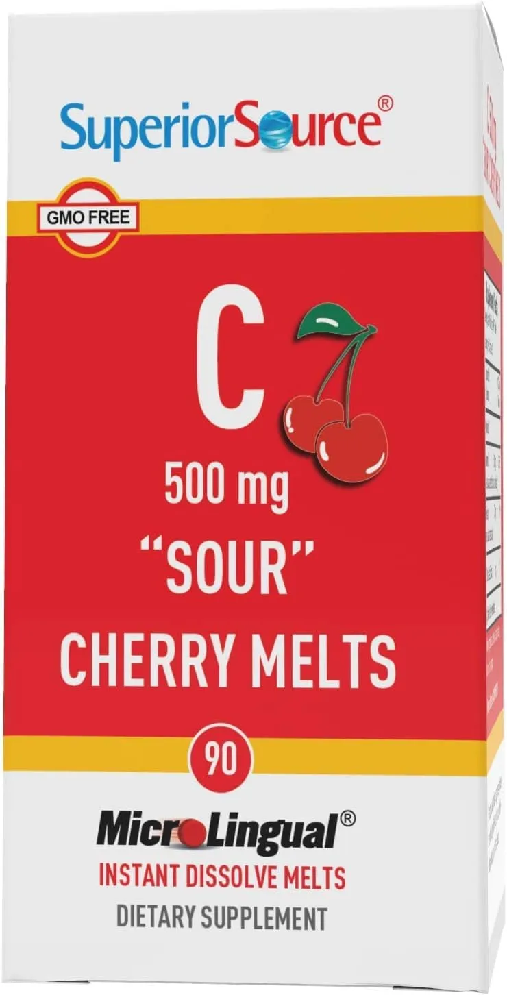 Superior Source Vitamin C 500 mg ?Sour? Cherry Melts - Daily Vitamin Supplement Supports Immune Health - Vitamin C Formula Aids Cell Health - 90 Sublingual Dissolving Tablets