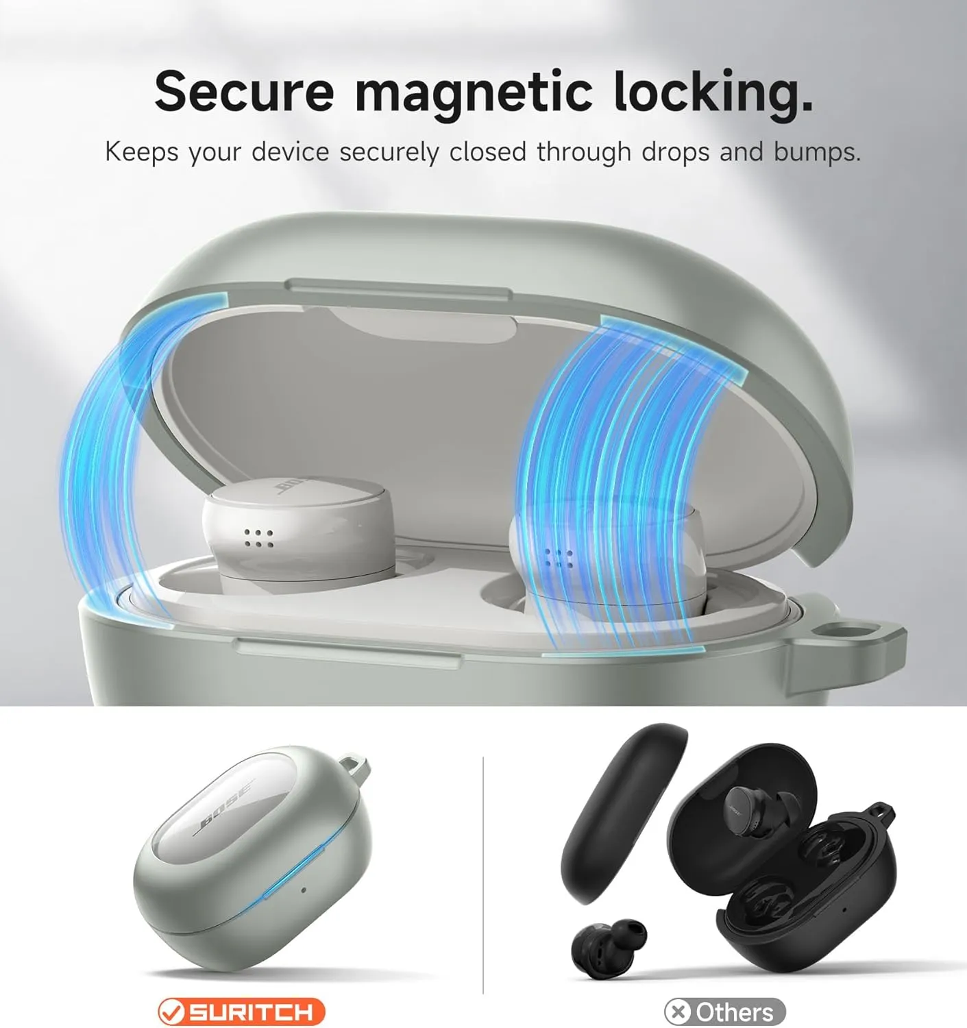 SURITCH Magnetic Cases for Bose New QuietComfort Earbuds (2024) Case Cover, Rugged Shockproof Protective Cover for Bose QuietComfort Earbuds with Magnetic Lok & Carabiner & Cleaning Kit, Green