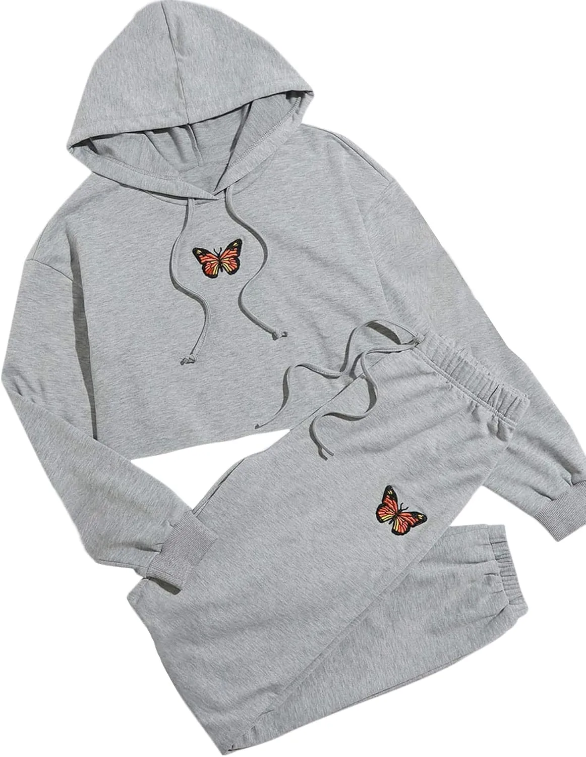 SweatyRocks Women's 2 Pieces Outfits Crop Sweatshirt and Long Pants Tracksuits Set Sportwear
