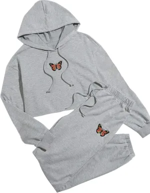 SweatyRocks Women's 2 Pieces Outfits Crop Sweatshirt and Long Pants Tracksuits Set Sportwear