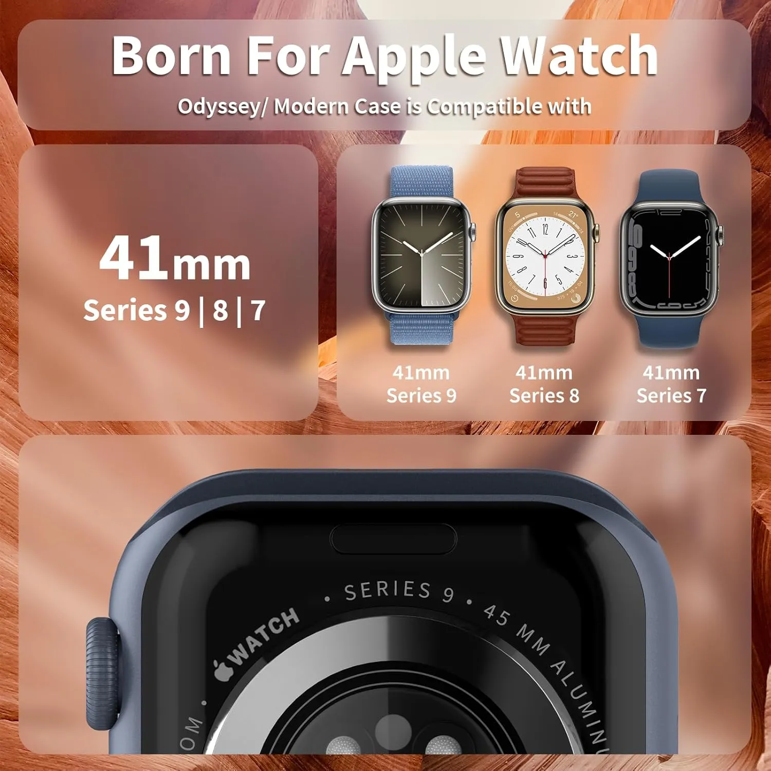 SwitchEasy Aircraft-Grade Aluminum Case for 41mm Apple Watch Series 9/8/7, Hard Case with Shock-Absorbing Inner Bumper - Odyssey - Blue