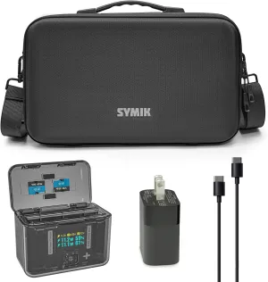 SYMIK Fast Charge Hub & Carry Case for Insta360 X4 Bundle with 30W PD GaN Power Adapter & Cable, OLED Screen Intelligent Two Way Charging Case, Storage Bag w/Shoulder Strap for Insta360 X4 Accessory