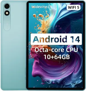 Tablet 10.1 inch, 2025 Android 14 Tablets, 10(4 6) GB RAM 64GB ROM, Octa Core Processor Tablet PC, 1280 x 800 FHD Touchscreens, 6000mAh, GPS, WiFi, 5MP 8MP Dual Camera (Blue)