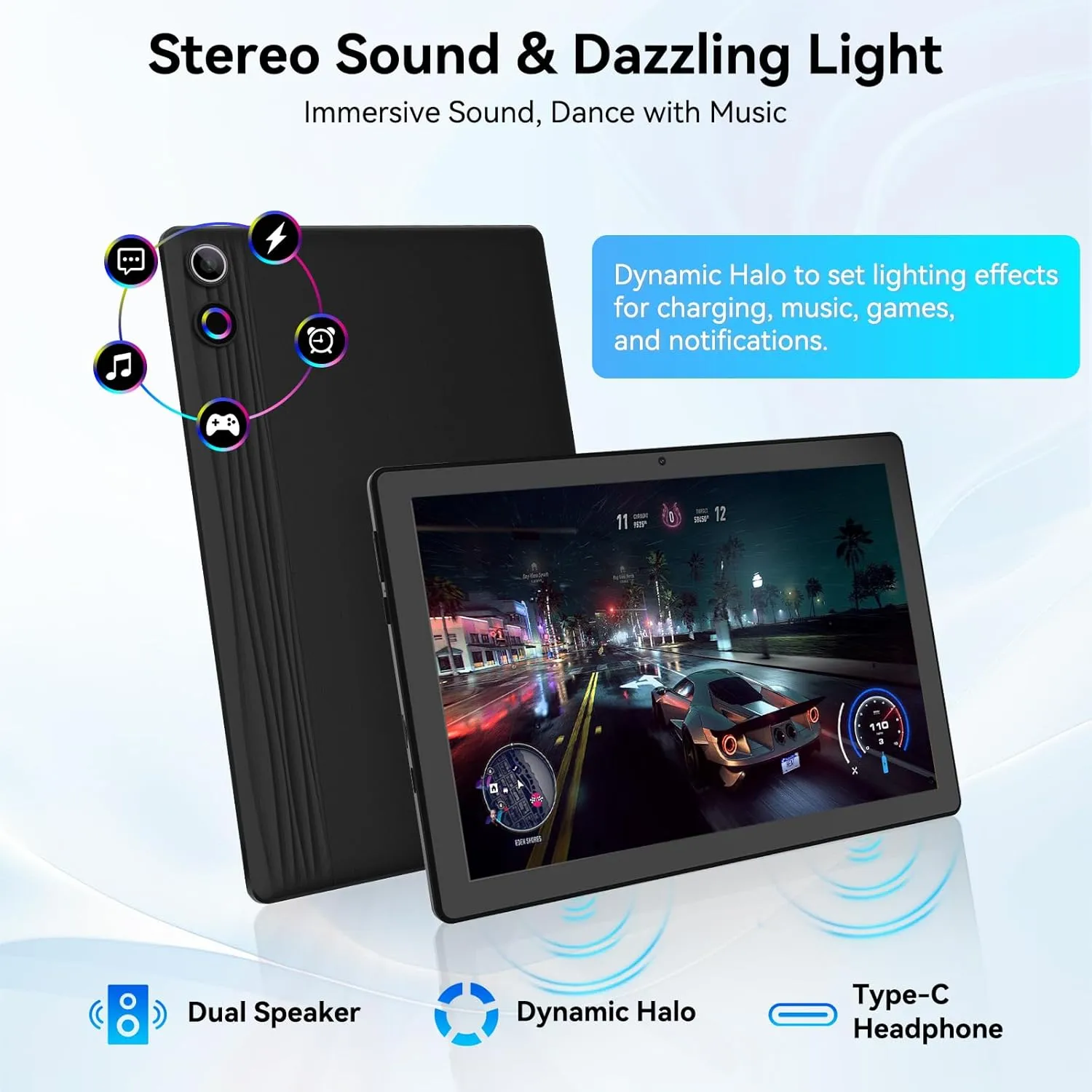 Tablet, Android Tablet, 16GB RAM 128GB ROM 1TB Expansion, 8-Core Processor, Android 14 ,11 inch 1280x800 FHD Touch Screen, Widevine L1, Dynamic Halo, Dual Camera, WiFi6,BT5.3, 6800mAh Battery,Black